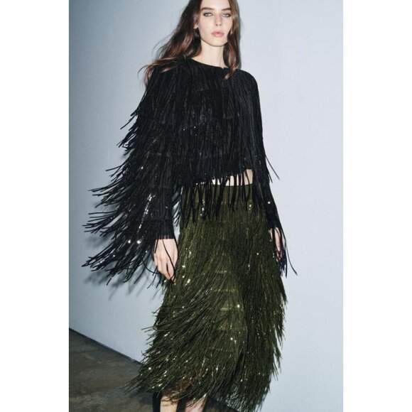 ZARA ZW COLLECTION LIMITED EDITION SEQUIN FRINGE SKIRT - Picture 5 of 8